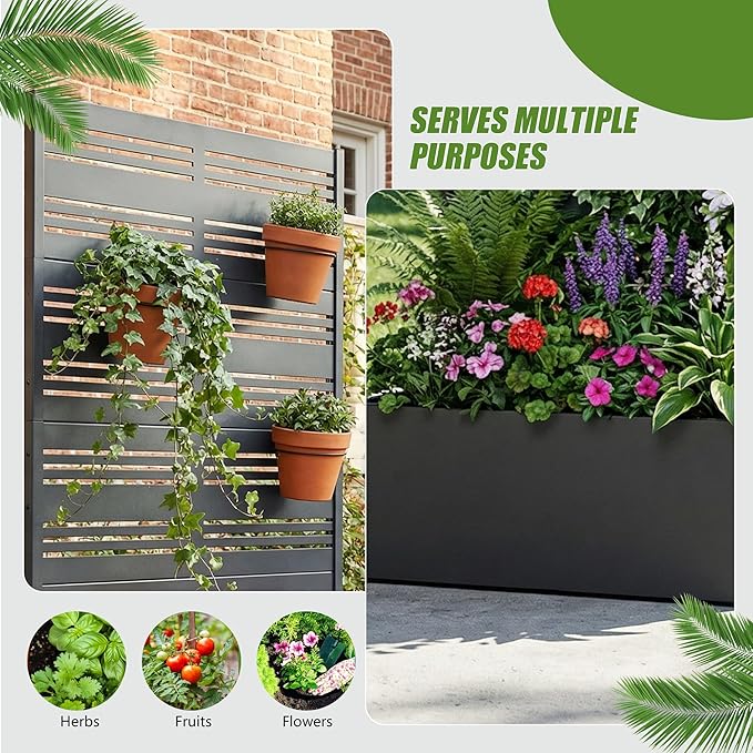 Casaphoria Metal Raised Garden Bed with Trellis, 59"x30"x12" Planter Box for Climbing Plants, Vegetables & Vines, Features Drainage Holes and Privacy Screen, Black-Harold