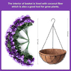 INXUGAO Artificial Hanging Flowers with Basket for Outdoor, Fake Hydrangea UV Resistant Arrangements in Pot Planter Spring Summer Decor for Indoor Porch Garden Yard(Double Violet)