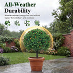 PATIO CHOICE Topiary Trees Artificial Outdoor Boxwood Ball Trees with Ground Spike Set of 2 22" Fake Outdoor Plants Faux Bushes and Shrubs Decorations for Outdoor Indoor Front Porch Garden
