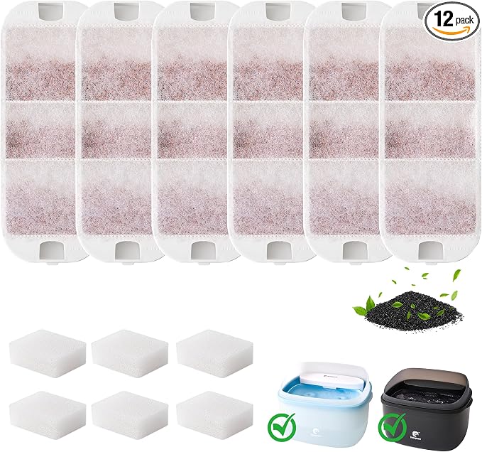 6 Pack Dog Water Fountain Filters, Filter Replacement for HOLAPAW 2.1Gal/8L Dog Water Bowl Dispenser, 6 Filters + 6 Sponges