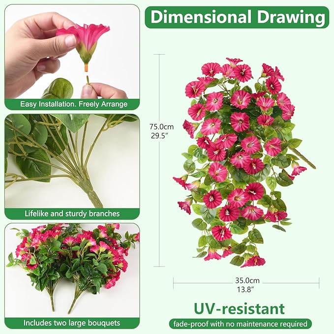 Homsunny Artificial Fake Flowers Plants UV Resistant, Faux Petunias Silk Flowers for Outdoors No Fade, Fake Outdoor Flowers for Planters Spring, Realistic Home Garden Balcony Yard Decor (Red)