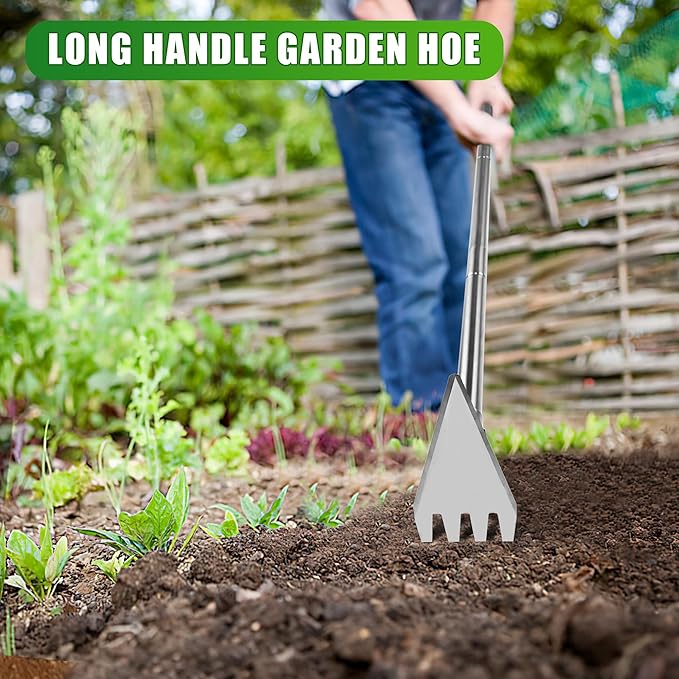 BARAYSTUS Dual Headed Hoe Garden Tool, Adjustable Long Handle Weed Puller, Stainless Steel Hoe Cultivator and Weed Rake Gardening Tool, for Gardening Planting, Weeding, Digging, Loosening Soil