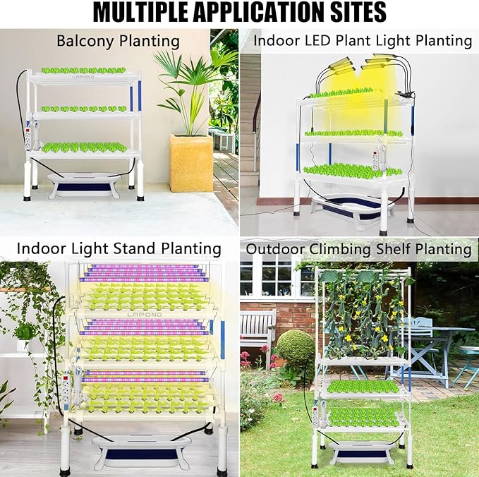Upgraded Hydroponics Growing System Kit,108 Plant Sites 3 Layers Food-Grade PVC-U Pipes Hydroponic Grow Kit Gardening System for Vegetables,Flowers,Fruits,Herbs
