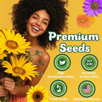 15+ Varieties 5000+ Sunflower Seeds for Planting, 4 Oz Heirloom Non-GMO Sunflower Mix Seeds to Plant (Giant Mammoth, Dwarf) Garden Variety Pack, High Germination, Attracts Pollinators