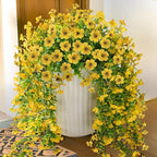Artificial Hanging Flowers Plants for Outdoor Fall Decoration, 2PCS Faux Silk Daisy UV Resistant Look Real for Outside Home Indoor Planter Porch Garden Yard Autumn Decor(Yellow)