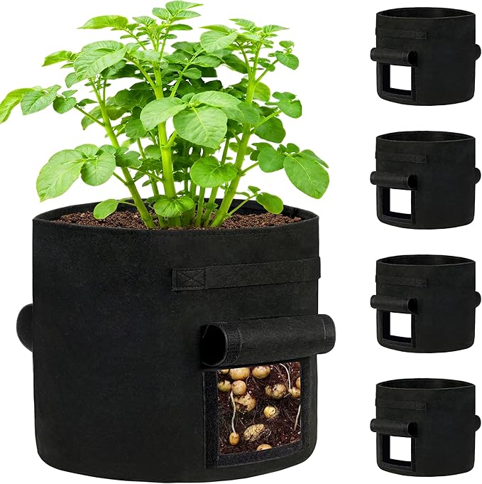 30 Gallon Potato Grow Bags 4-Pack with Dual Harvest Windows & Reinforced Handles, Non-Woven Fabric Planter for Potatoes, Tomatoes, Vegetables