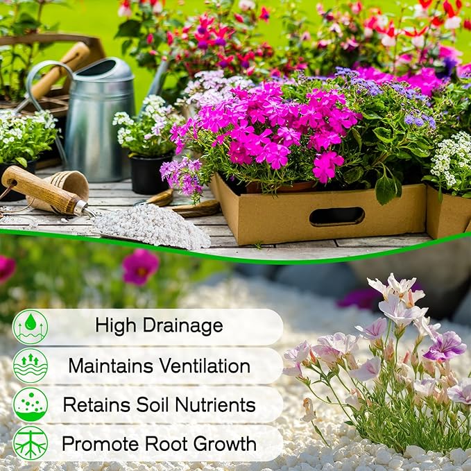 Perlite,Premium Oraganic Perlite Soil Amendment for Plant,Porous Volcanic Rock, Aeration & Drainage Enhancer, Ideal for Succulents, Flower Plants, Hydroponics-4 QT