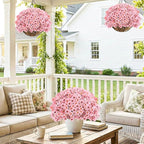 22 Pack Artificial Flowers Outdoor Fake Plants, Faux Flowers UV Resistant with Plastic Plants, Faux Silk Flowers for Outdoors Outside Front Porch Hanging Planter Window Box Garden Decoration(Pink)
