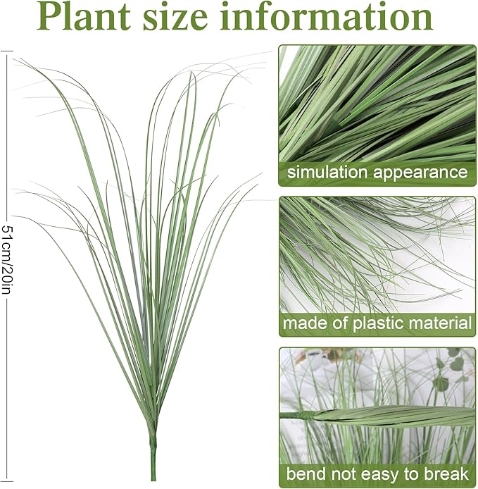 14 Bundles Artificial Plants Onion Grass Outdoor 20 Inch Tall Fake Shrubs Wheat Grass UV Resistant Greenery Stems Faux Bushes Plant for Indoor Outdoor Garden Office Home Decor, Light Green