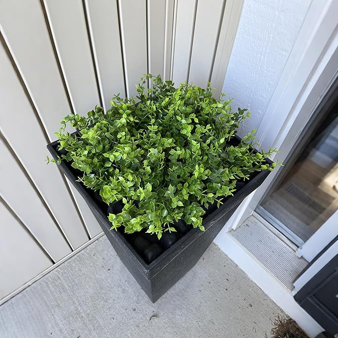 8 Bundles UV Resistant & Non-Fading Artificial Boxwood Shrubs - Fake Greenery Plants for Outdoor Indoor, Farmhouse, Garden, Porch, Patio, Wedding Decoration