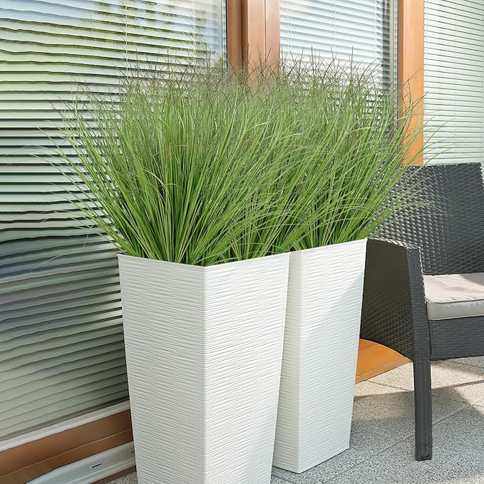 14 Bundles Artificial Onion Grass Plants Outdoor 20 Inch Fake Shrubs Artificial Tall Wheat Grass UV Resistant Greenery Stems Faux Bushes Plant for Indoor Outdoor Garden Office Home Decor