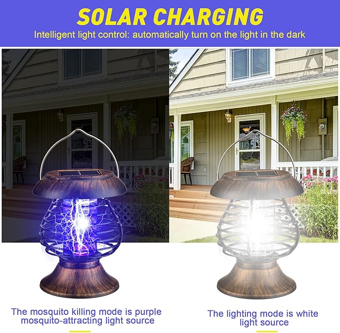 Qualirey Solar Bug Zapper Outdoor Waterproof Mosquito Repellent Outdoor Solar Mosquito Zapper Plastic Ring Bug Lights Insect Mosquito Killer Lamp (Antique Bronze,2 Pcs)