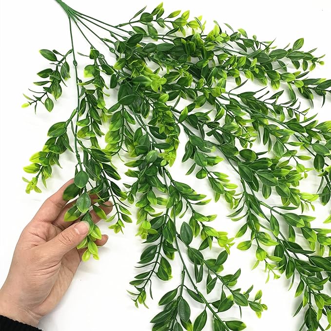 Artificial Hanging Vine, Faux Plastic Leaves Ivy Plants Fake Greenery Plant UV Resistant Vines Decor for Bedroom Indoor Outdoor Home Kitchen Garden Office Wall Wedding Christmas Decoration 2 Pack