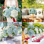 ZYTUYO 3PCS Blue Green Hydrangeas Artificial Flower 21" Real Touch Faux Latex Fake Hydrangeas Silk Bouquet for Home Kitchen Living Room Spring Table Office Wedding Party Arrangement
