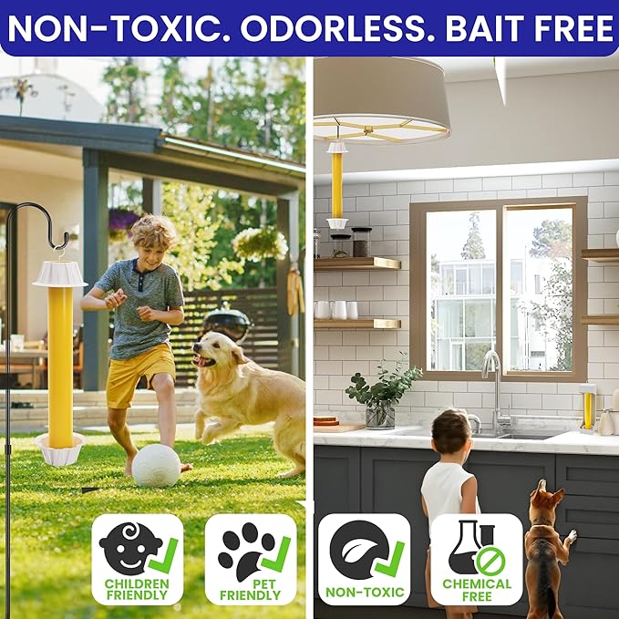 Fly Stick Sticky Fly Traps for Indoors Outdoor 6pk. Non-Toxic Super Sticky Hanging Flies Catcher Paper Tape Strips for Home. Catches All Bugs and gnats. Indoor Outdoor House Flying Insect Trap.