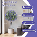 Artificial Lavender Topiary Ball Trees, Set of 2 UV Resistant Fake Evergreen Shrubs Bushes Plants with Ground Spike, 18" Fake Plants for Outdoor Indoor Front Porch Garden