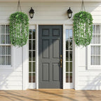 Faux Outdoor Plants Fake Hanging Plants for Outdoors Outside Decorations, 2 Pcs Green Faux Eucalyptus Vines Realistic UV Resistant Artificial Greenery for Planters Porch Garden Yard Front Door Patio
