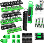 20-Piece Magnetic Tool Organizer Set, 1/4", 3/8", 1/2" SAE & Metric Socket Organizers, 2 Large Wrench Holders, 24-Slot Wrench Rails, Plier and Screwdriver Wall Mount Storage