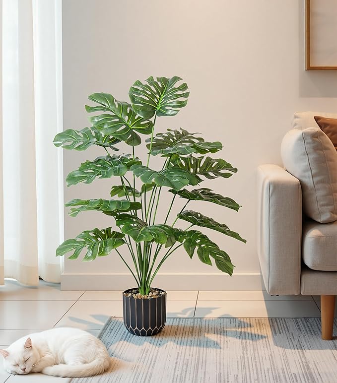 28" Artificial Monstera Plant Tall Fake Faux Plants Indoor Outdoor Tree for Living Room Home House Decoration