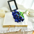 Mandy's Royal Blue Partially Open Artificial Tulips Flowers Centerpiece, 13.5" Lifelike PU Fake Floral Stems 12pcs for Kitchen Island & Dining Table, Spring Decor for Easter