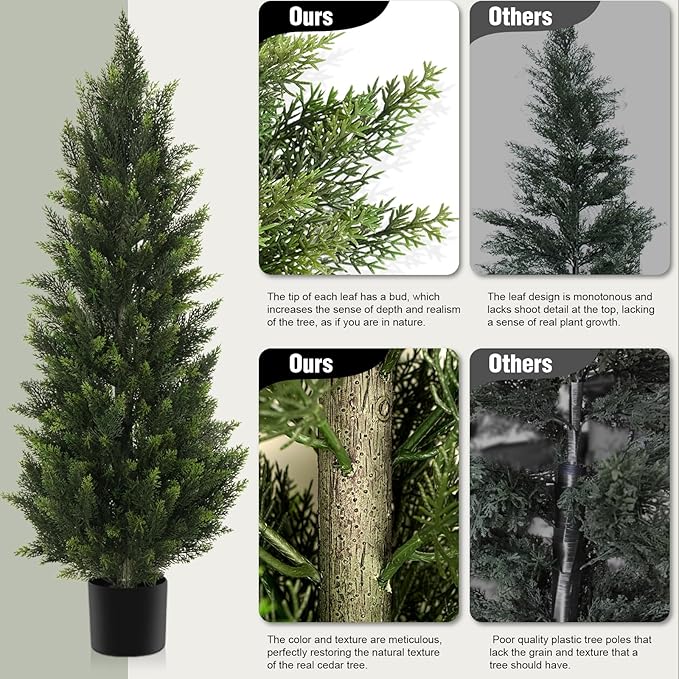 Vitalismo Outdoor Artificial Cedar Topiary Tree, Faux Evergreen Shrubs for Front Porch Decor, Lifelike Fake Bushes Plants for Home Living Room Front Door Decor (2, 4ft)