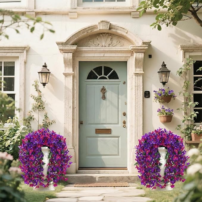 Artificial Flowers for Outdoors Fake Purple Fuchsia Bougainvillea Hanging Flower Decoration, 2Pcs Realistic Faux Silk Plants Long Trailing Vines, Spring Decor for Porch Patio Balcony Planter Yard
