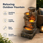 Teamson Home 33.27" Cascading Bowls & Stacked Stones LED Water Fountain for Outdoor Living Spaces, Brown
