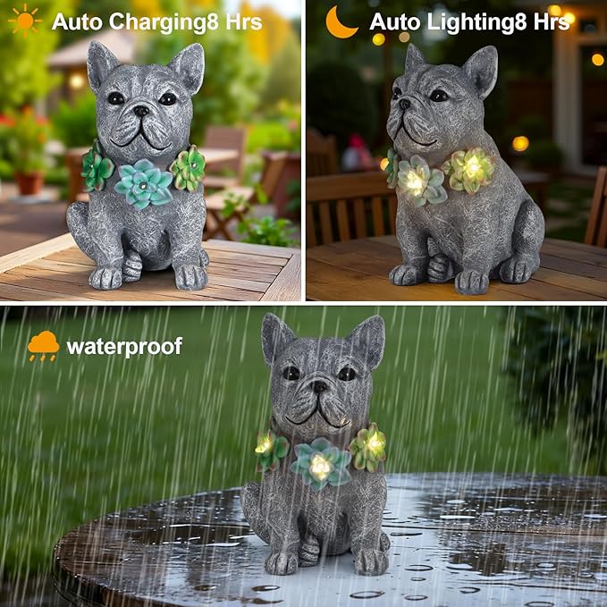 Solar Garden Statues Dog with Succulent and LED Lights Birthday Gifts for Women Mom Grandma Solar Outdoor Dog Decor for Outside,Outdoor Solar Lights for Yard, Garden and Patio, Unique Gift for Women