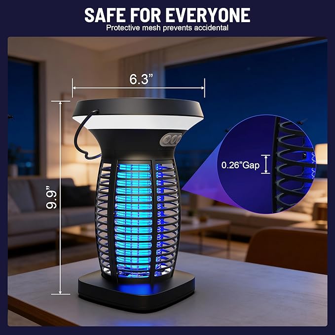Solar Bug Zapper Outdoor, Rechargeable & Solar Powered, 4200V High Voltage for Effective Mosquito & Multi-Insect, Pet/Child Safe with UV Light, Waterproof for Camping Courtyard Indoor Outdoor