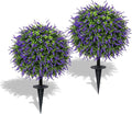 Bdor 25" Artificial Lavender Topiary Ball Trees with Ground Stake, Faux Potted Plants Purple Lavender Set of 2, Outdoor Fake Flower Bushes, UV Resistant for Home Lawn and Front Porch Garden Decor