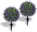 Bdor 25" Artificial Lavender Topiary Ball Trees with Ground Stake, Faux Potted Plants Purple Lavender Set of 2, Outdoor Fake Flower Bushes, UV Resistant for Home Lawn and Front Porch Garden Decor