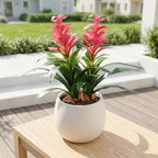 Ivydale Fake Flowers Plants for Outdoors, 2 Pcs 16.93" Bromeliad Artificial Flowers Uv Resistant Realistic Faux Flowers for Outdoor Planters Outside Porch Patio Yard Garden Indoor Decoration(Pink)