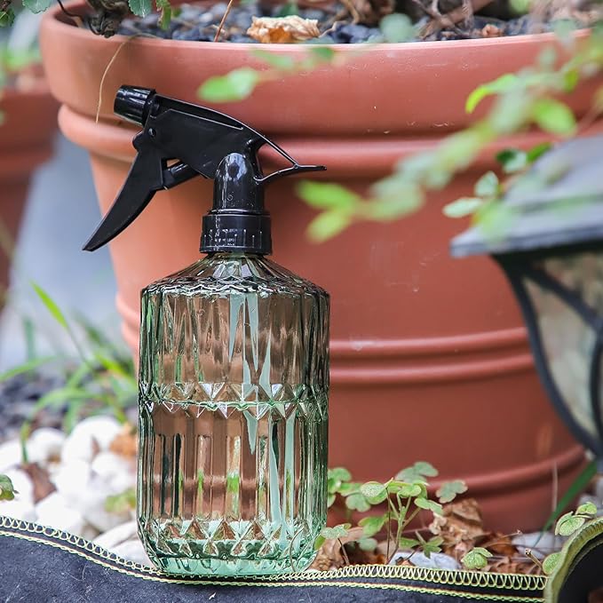 OFFIDIX Fine Mist Plant Mister,Handheld Pressure Glass Spray Bottles,0.43L/15.17oz Watering Can with Adjustable Nozzle for Outdoor Indoor Gardening and Cleaning Work(Light Green)