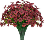 15 Bundles Artificial Flowers UV Resistant Outdoor Plants No Fade Faux Plastic Shrubs Fake Silk Flowers Window Box Garden Porch Home Decoration (Wine Red)