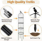 1 Pack Garden Obelisk Trellis for Climbing Plants Outdoor, 6FT Adjustable Metal Plant Support with 3 Decorative Tops, Black Rustproof Trellis for Roses, Tomatoes, Clematis & Vines