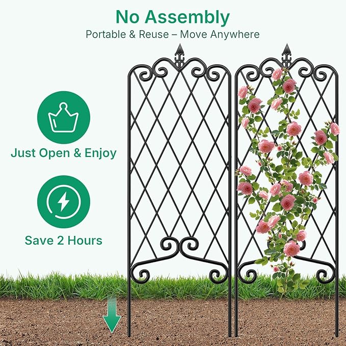 AMAGABELI GARDEN & HOME 2 Pack 60" x 18" Garden Trellis for Climbing Plants Outdoor Metal Rustproof Roses Trellis Potted Vines Vegetables Flowers Wire Lattices for Ivy Cucumbers Clematis Black