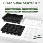 Gardzen 5-Pack Seed Starter Kits, Reusable Plant Germination Trays with Total 75-Cell, Seed Starter Tray with Humidity Vented Domes and Bases for Starting Vegetable Flower Herb Seeds 15" x 9"