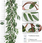RECUTMS Artificial Hanging Willow Leaves Vine Twigs with Light 2Pc 5.7Ft Fake Silk Green Leaves Ivy Garland Faux Greenery Decoration for Indoor Outdoor Home Wedding Jungle Birthday Party Garden Table