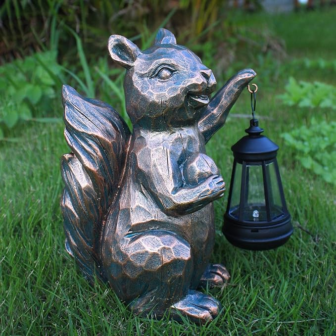 Garden Statues Squirrel Solar Figurine Decor Outdoor Waterproof Lights , Yard Decorations Outdoor, Garden Decor Unique Birthday Housewarming Gifts for Mom (Squirrel 2)