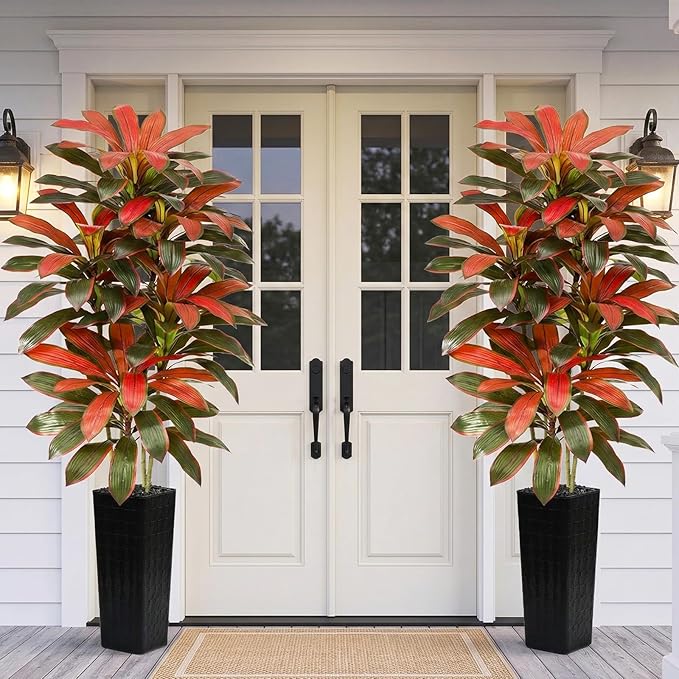 Artificial Red Dracaena Tree - 7FT Tall Fake Plants with Black Square Planter - Artificial Plants Indoor Floor Plant in Pot - Large Tropical Fake Yucca Potted Tree for Home Office Living Room Decor