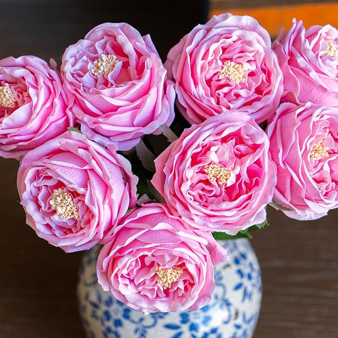 DUYONE Fake Flowers for Decoration Home Decor Artificial Flowers Austin Rose Peony Latex Fake Flower Living Room Decoration Vivid Pink Roses Peonies (Pink 4pcs)