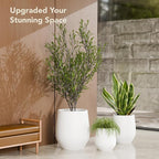 16.5" H x 15" D Premium Corso Fiberstone Round Tapered Planter with Drainage Hole, Weather Resistant for Indoor & Outdoor Use, Included 2 Extra Coco Mats (White, 11.5" Pot Opening)