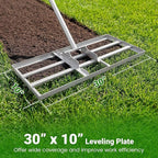 Goplus Lawn Leveling Rake, 30" x 10" Heavy Duty Level Lawn Tool w/ Ergonomic Handle for Soil, Effort-Saving Landscape Rake for Garden, Backyard, Golf Course, Farm, Pasture (Sliver)