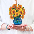 Freshcut Paper Pop Up Cards, Mini Sunflowers, 6 Inch Mini Sized Forever Flower Bouquet 3D Popup Greeting Cards, Birthday Cards, Get Well Gifts, Blank Notecard & Envelope