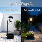 Solar Floor Lamps with Planter (2-in-1 Design), 36.5" Outdoor Solar Lamp Post - IP44 Waterproof, Warm White Lights Dusk to Dawn 6-8Hr, Easy Install for Lawn, Patio, Porch, Yard & Pathway Decor
