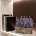 Velener Purple Artificial Lavender Flowers with Decorative Tray Wooden Box 9 Inches - Lifelike Faux Lavender Plants for Home and Office Decor, Fake Lavender Rustic Farmhouse Style
