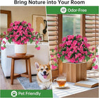 Artificial Bougainvillea Topiary Trees Set of 2, Pink Fake Shrubs Bushes with Ground Spike, Faux Evergreen for Porch Plants, UV Resistant Artificial Flowers for Outdoors Indoor Front Garden