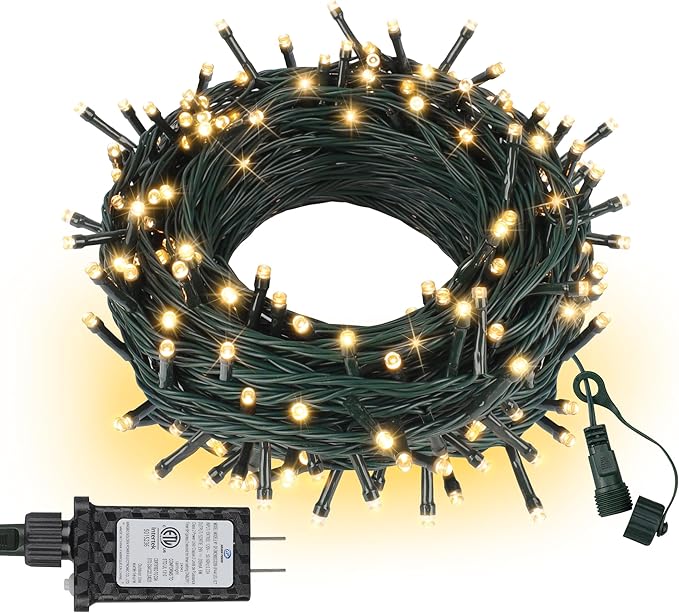 ASENEK Connectable Christmas String Lights 66FT 200 LED 8 Modes with Timer Decorative String Lights for Xmas Tree Patio Party Warm White
