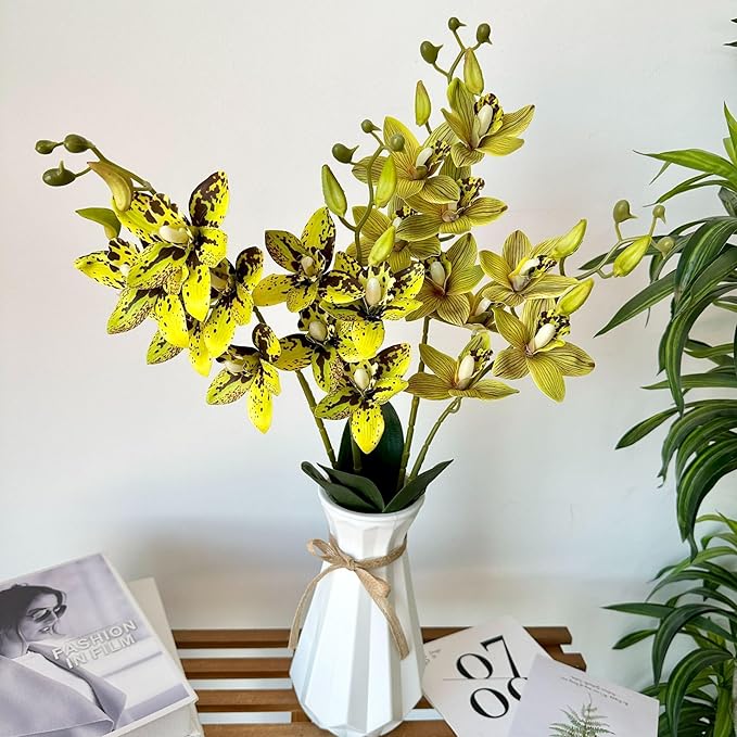Soft Film Leaf Double Fork 9-Head Tiger Head Orchid Home Living Room DIY Flower Arrangement Ornaments Wedding Flowers (Color : 12)