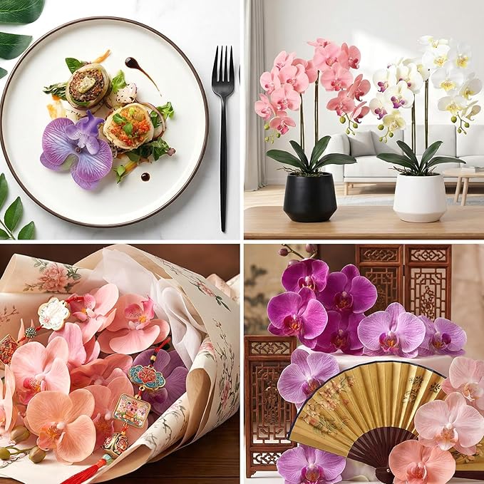 12PCS Fake Orchid Fabric Flower Heads 3.5in Artificial Orchids Flowers Heads for DIY Crafts Home Wedding Party Photography Props Decoration